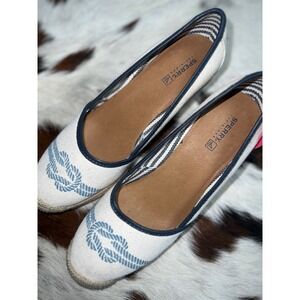 Sperry Top-Sider Womens Cream Blue Rope Knot Espadrille Wedge Size 10M